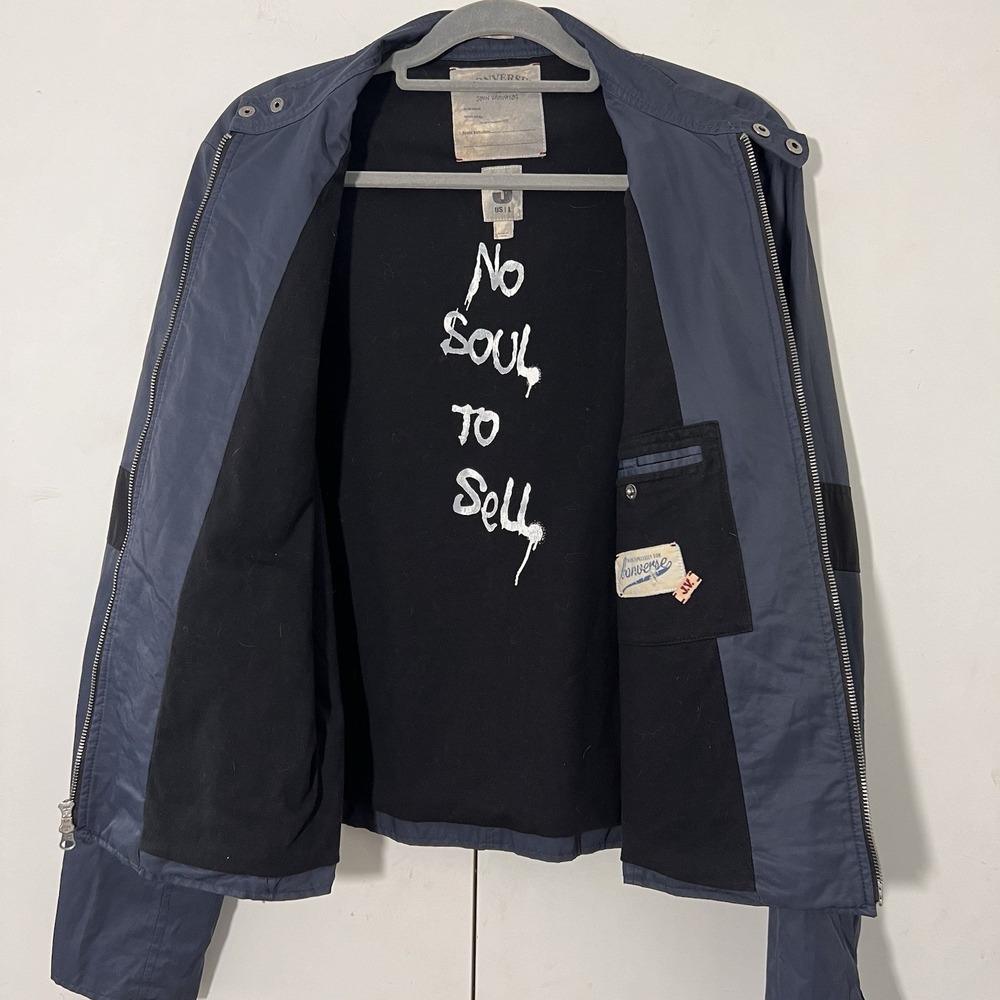John Varvatos‎ X Converse Biker Jacket Mens L Blue Soft Shell Full Zip Punk - Picture 2 of 7